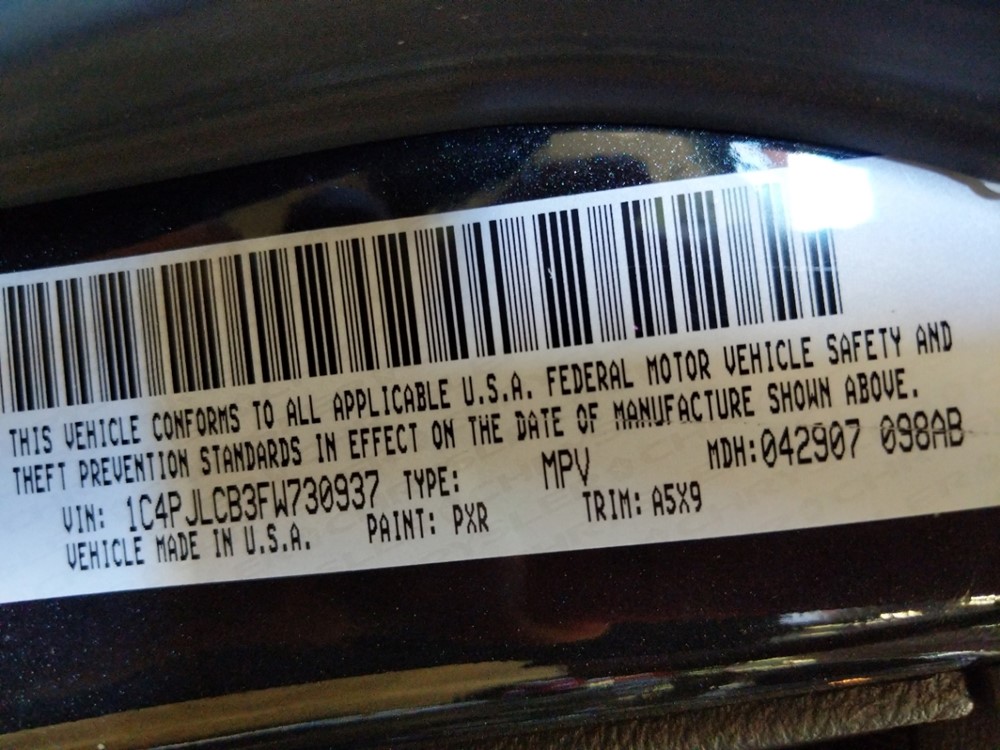 2015 Jeep Cherokee - VIN Plate