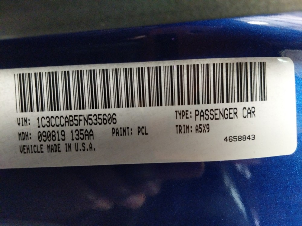 2015 Chrysler 200 - VIN Plate