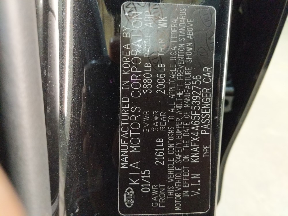 2015 Kia Forte - VIN Plate