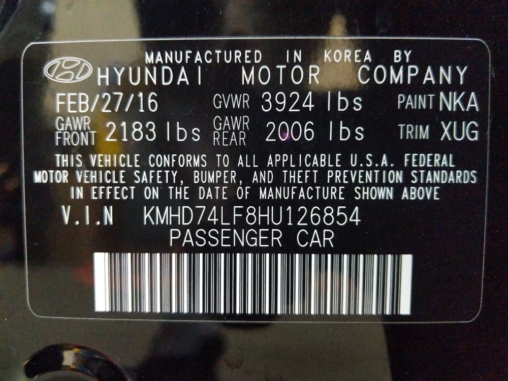 2017 Hyundai Elantra - VIN Plate