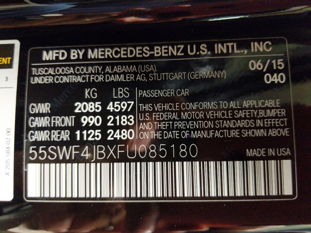 2015 Mercedes-Benz C300 - VIN Plate