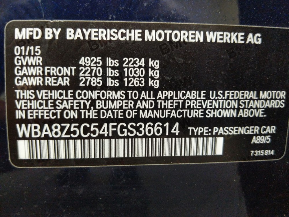 2015 BMW 328i - VIN Plate
