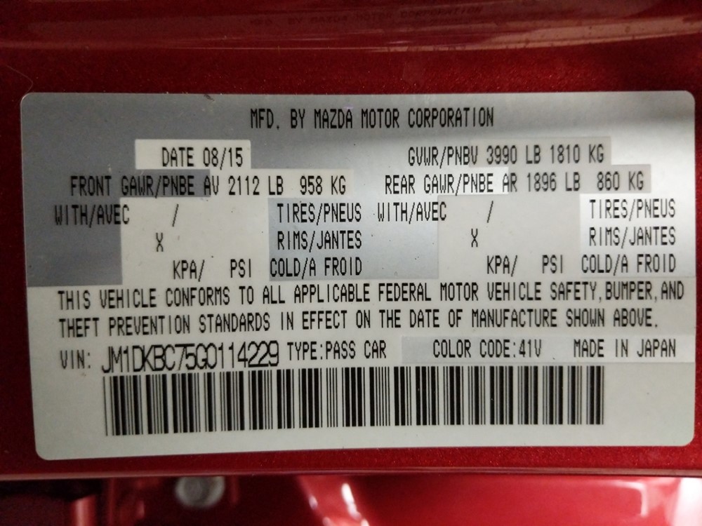 2016 Mazda CX-3 - VIN Plate