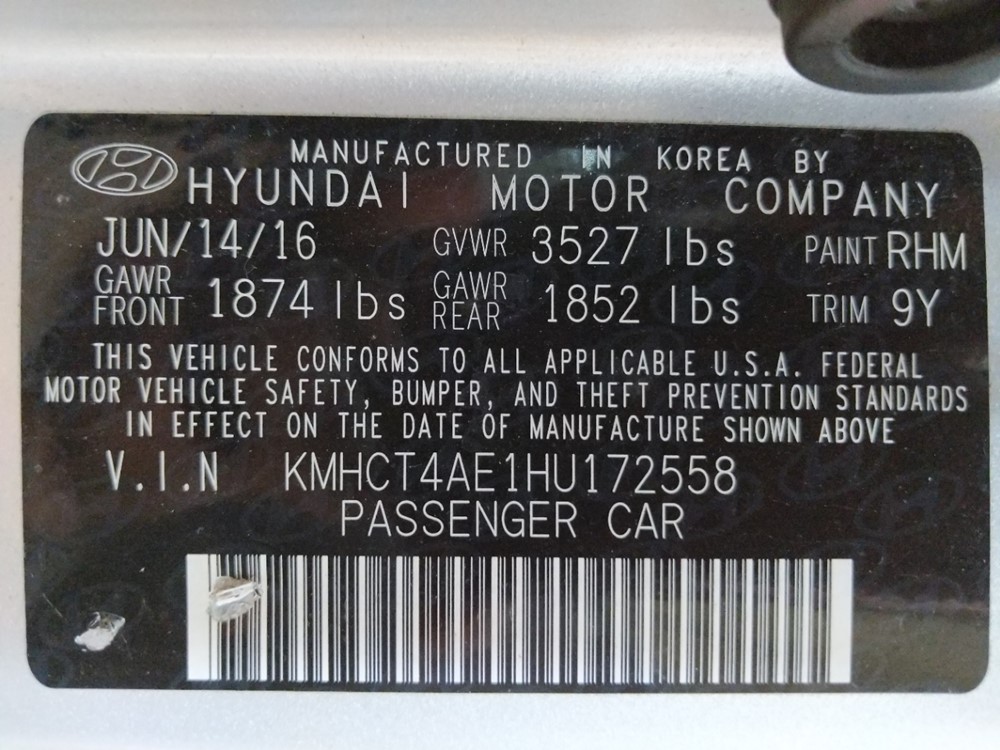 2017 Hyundai Accent - VIN Plate