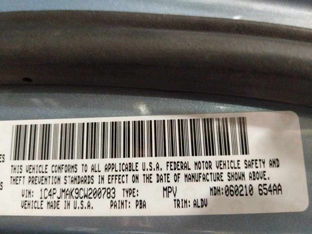 2012 Jeep Liberty - VIN Plate
