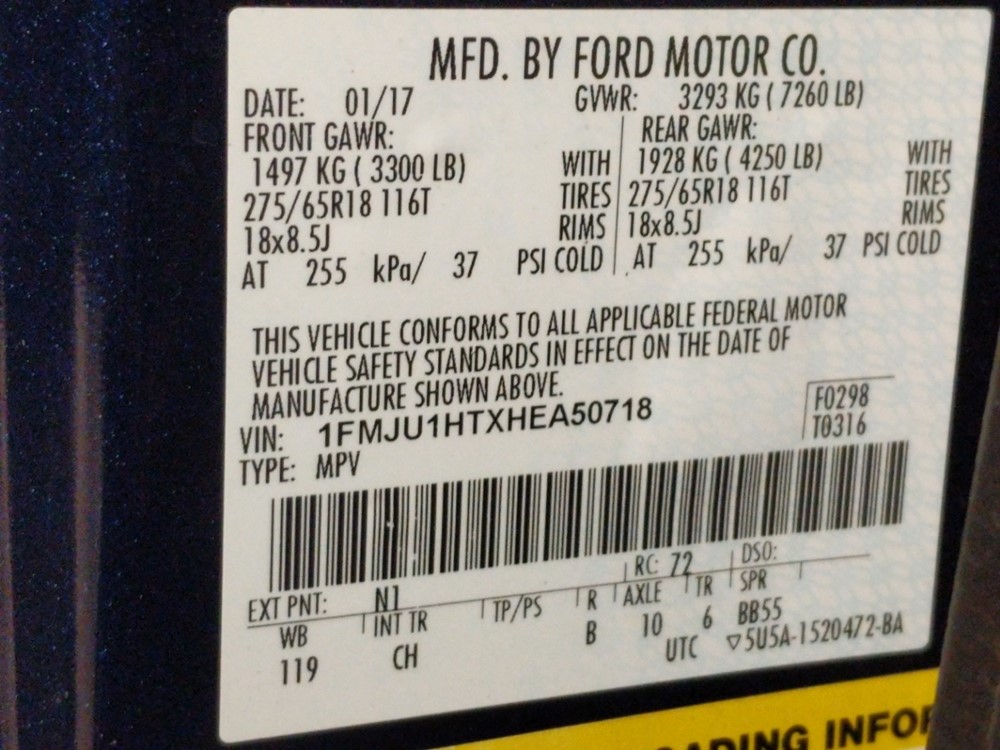 2017 Ford Expedition - VIN Plate