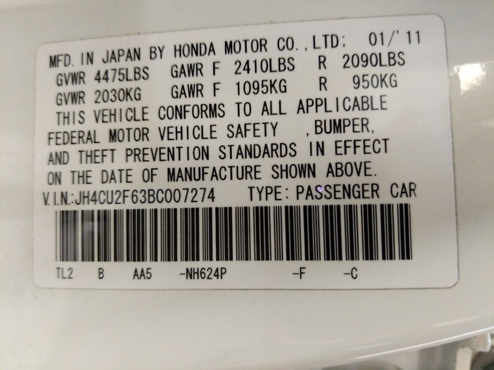 2011 Acura TSX - VIN Plate