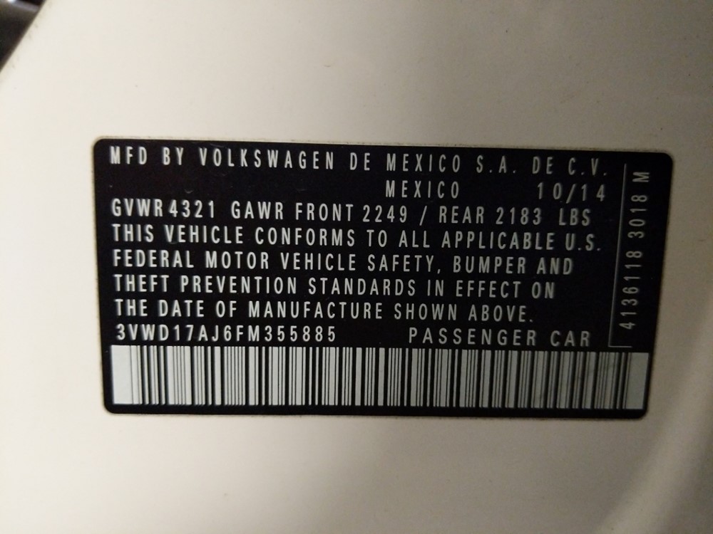 2015 Volkswagen Jetta - VIN Plate