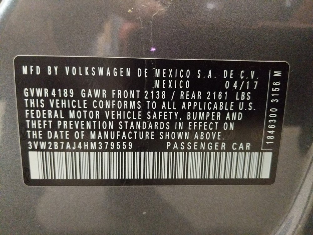 2017 Volkswagen Jetta - VIN Plate