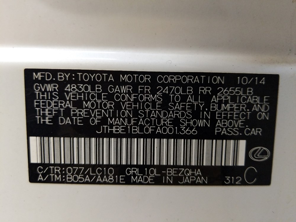 2015 Lexus GS 350 - VIN Plate