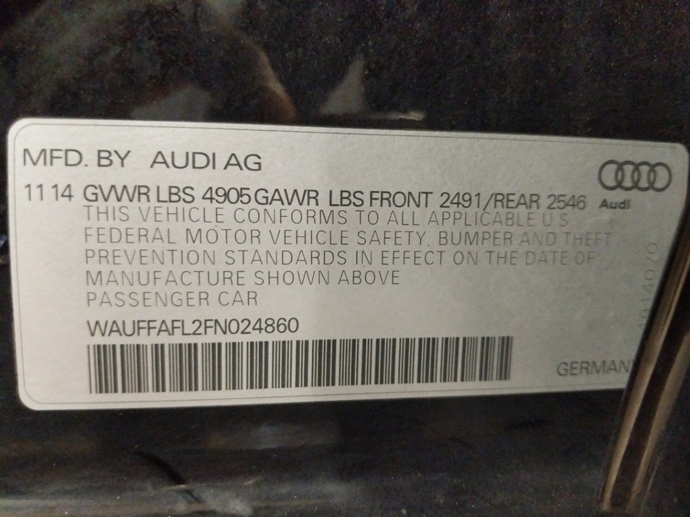 2015 Audi A4 - VIN Plate