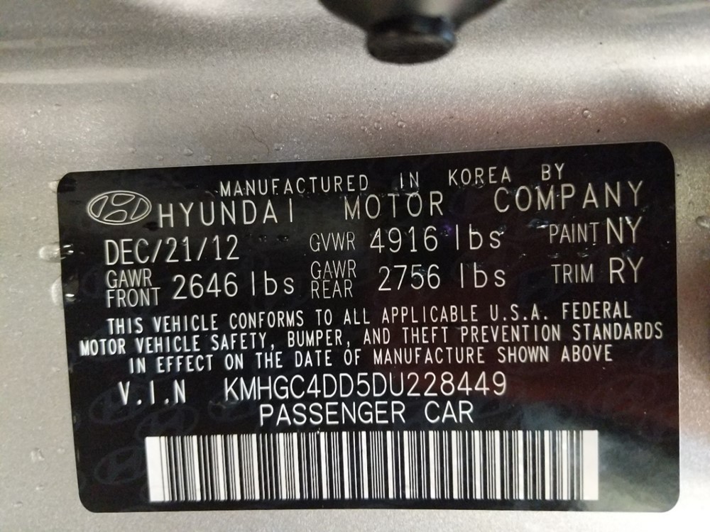 2013 Hyundai Genesis - VIN Plate