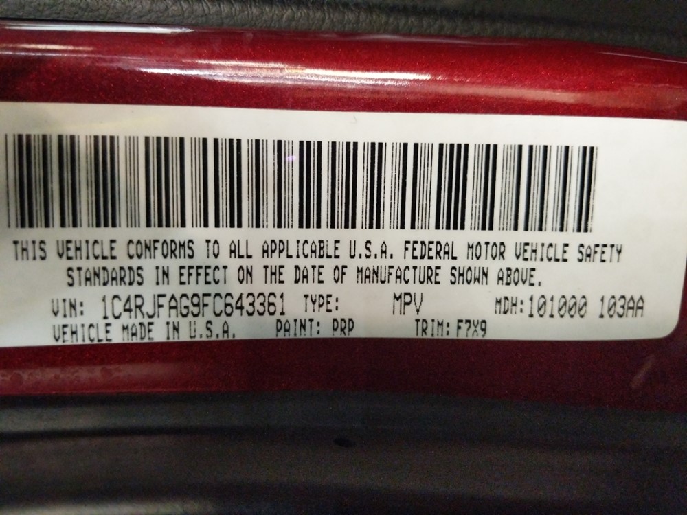 2015 Jeep Grand Cherokee - VIN Plate