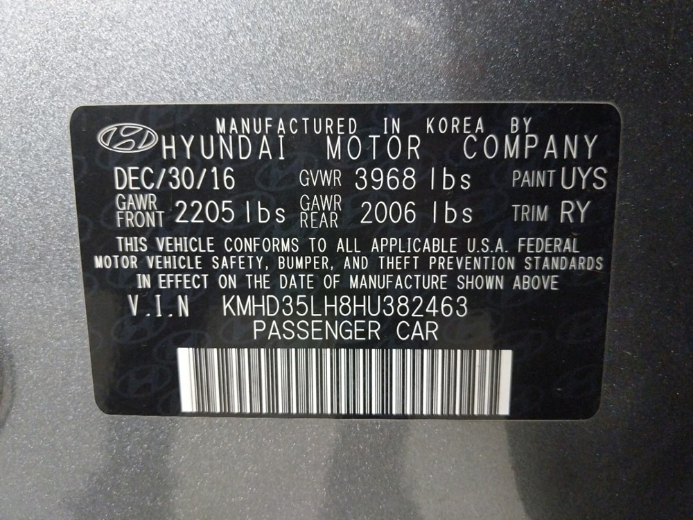 2017 Hyundai Elantra - VIN Plate