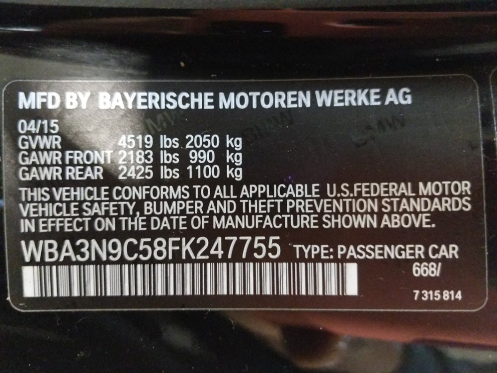 2015 BMW 428i - VIN Plate