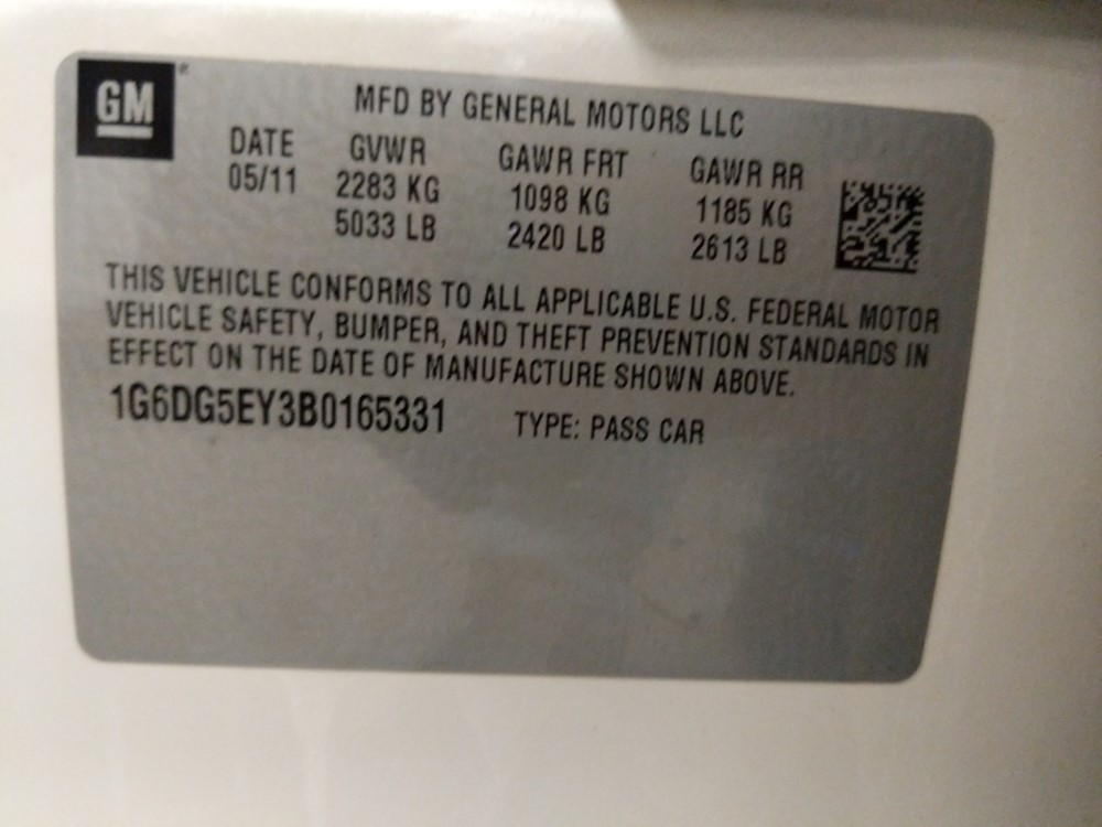 2011 Cadillac CTS - VIN Plate