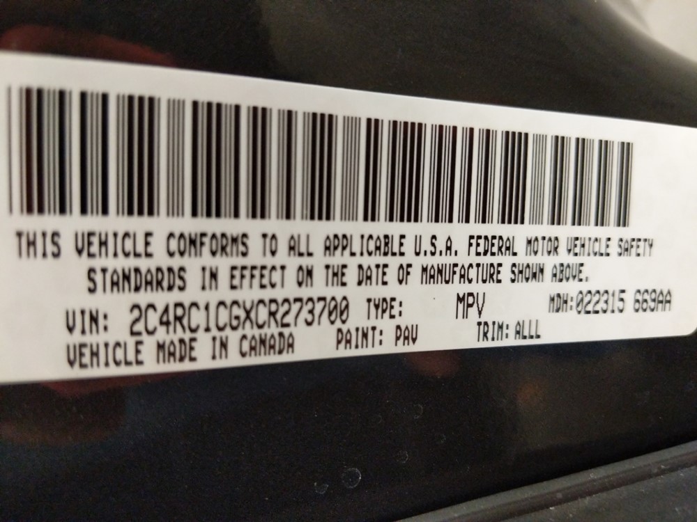 2012 Chrysler Town and Country - VIN Plate
