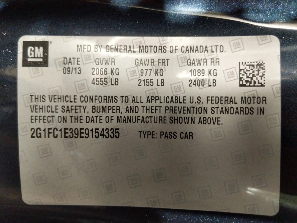 2014 Chevrolet Camaro - VIN Plate