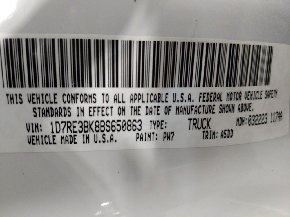 2011 Dodge Dakota - VIN Plate
