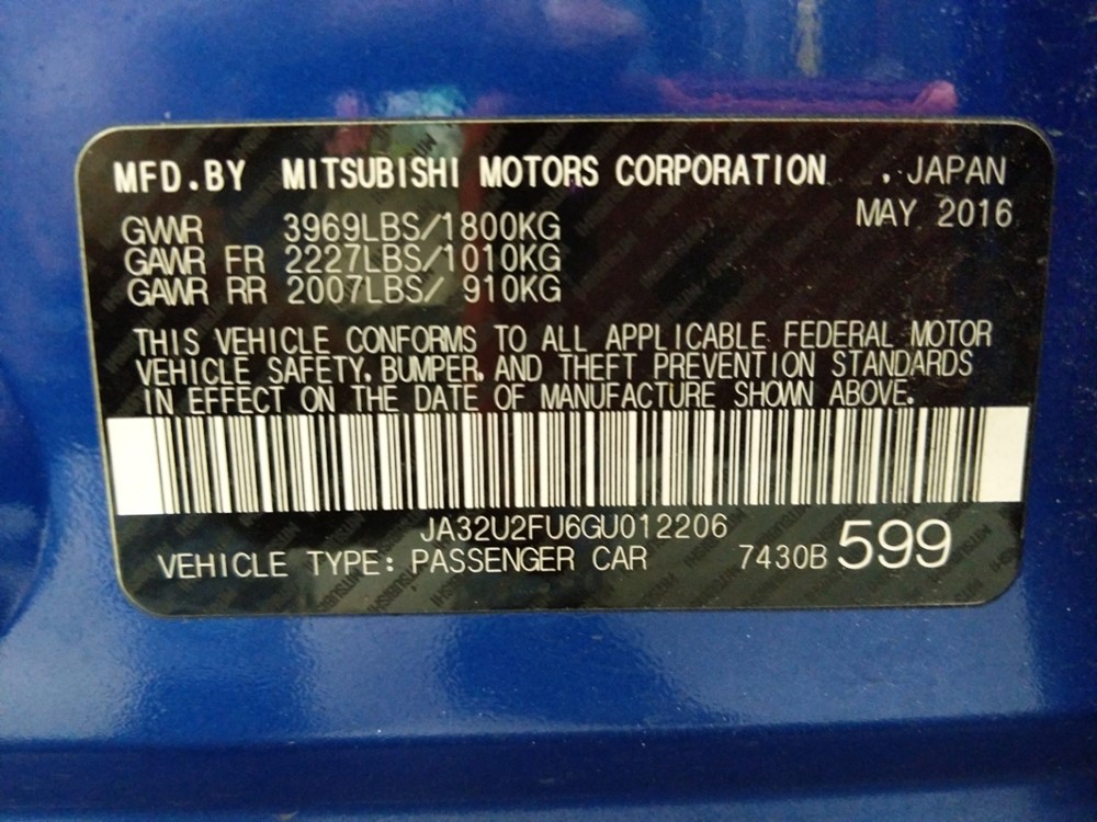 2016 Mitsubishi Lancer - VIN Plate