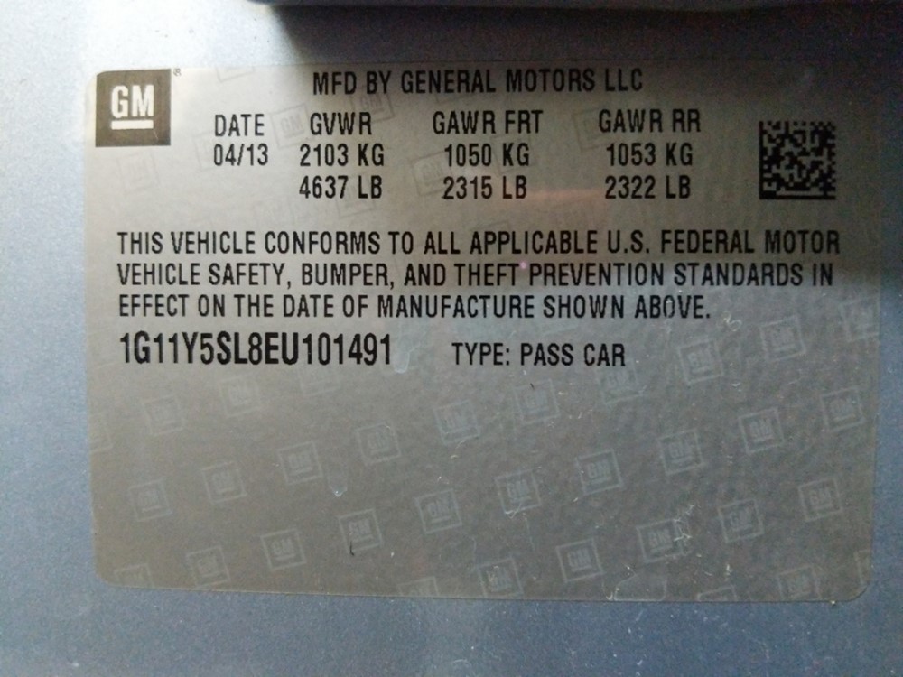 2014 Chevrolet Impala - VIN Plate
