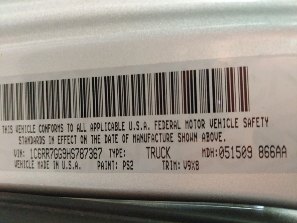 2017 Dodge Ram 1500 - VIN Plate