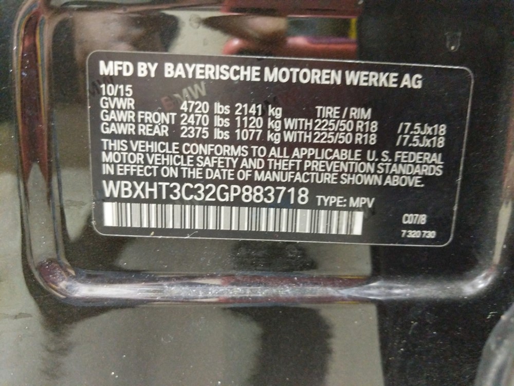 2016 BMW X1 - VIN Plate