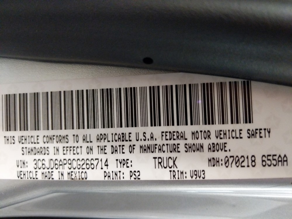 2012 Dodge Ram 1500 - VIN Plate
