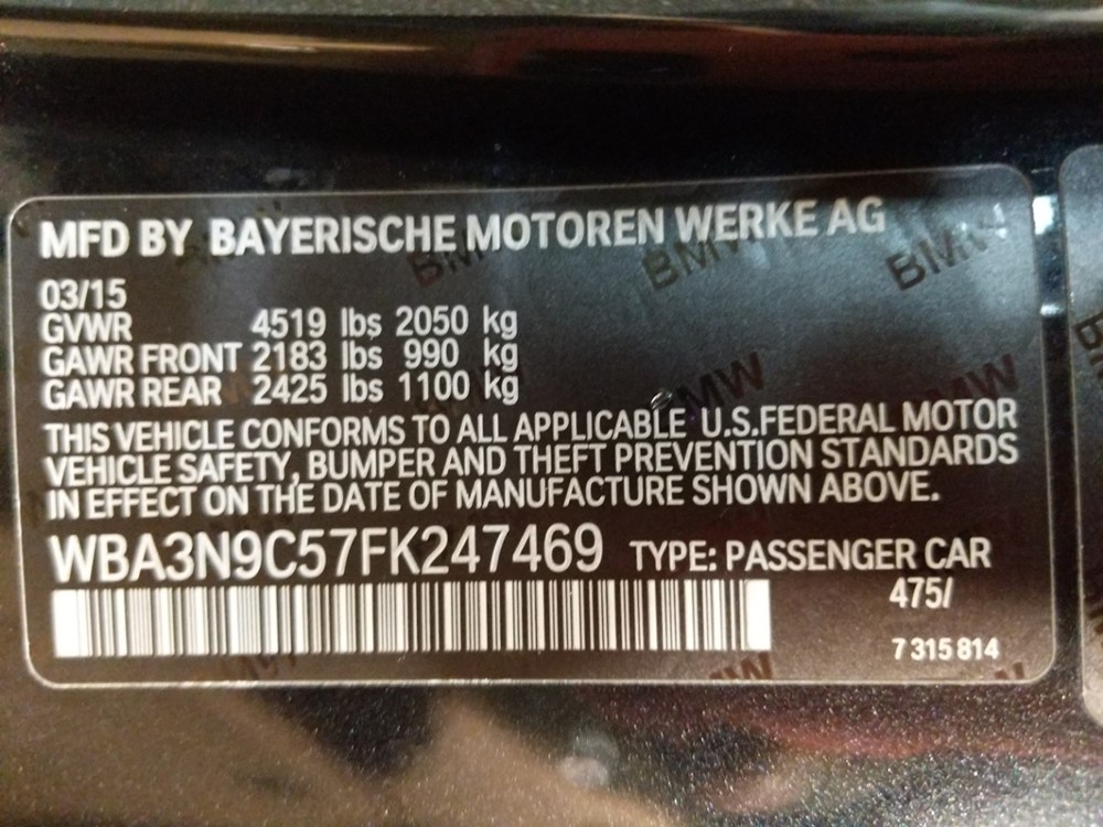2015 BMW 428i - VIN Plate