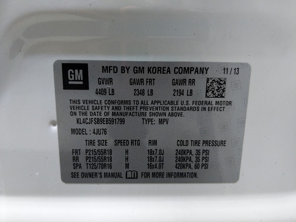 2014 Buick Encore - VIN Plate