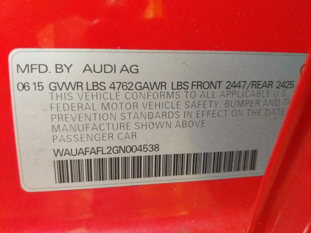 2016 Audi A4 - VIN Plate