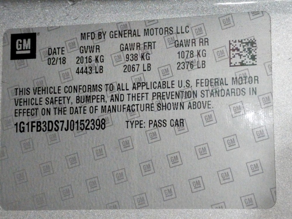 2018 Chevrolet Camaro - VIN Plate