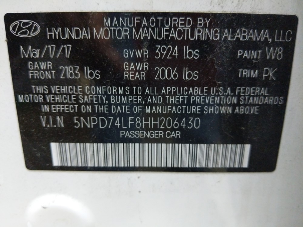 2017 Hyundai Elantra - VIN Plate
