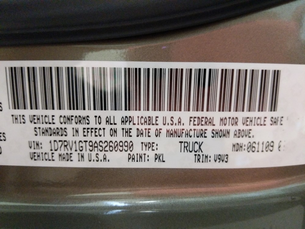 2010 Dodge Ram 1500 - VIN Plate