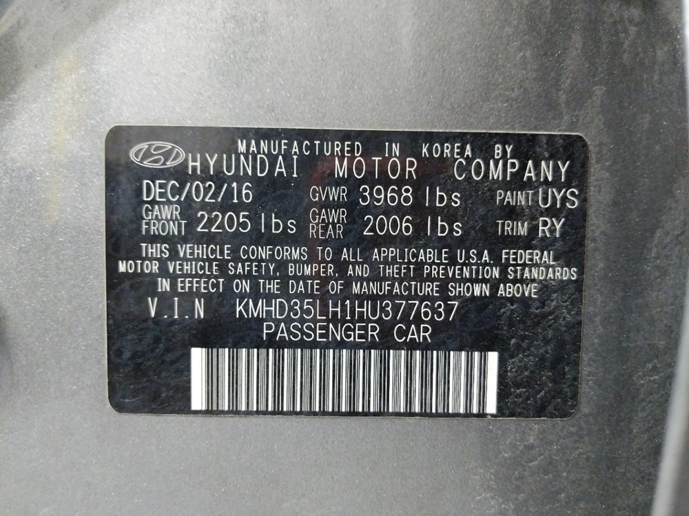 2017 Hyundai Elantra - VIN Plate