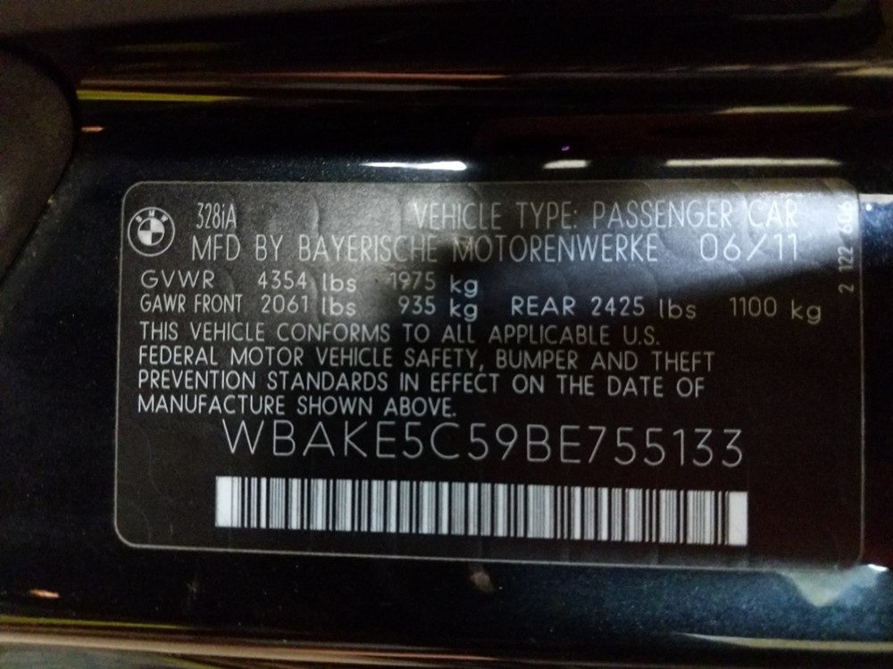 2011 BMW 328i - VIN Plate