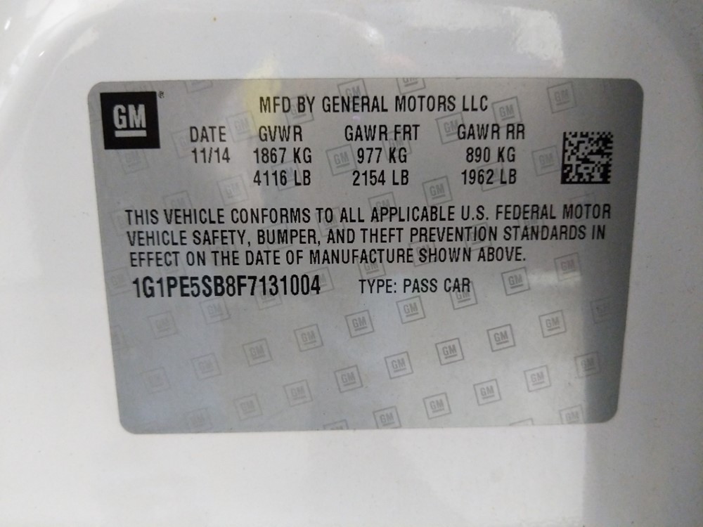 2015 Chevrolet Cruze - VIN Plate