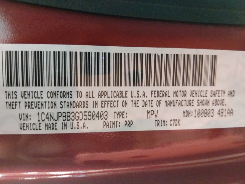 2016 Jeep Patriot - VIN Plate