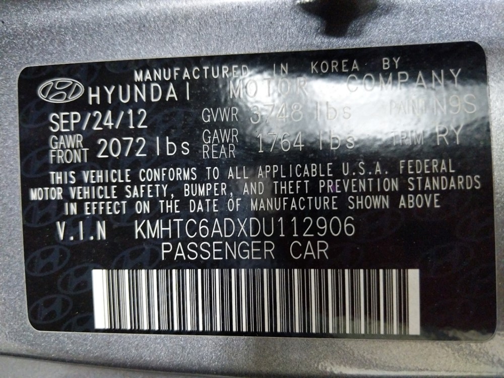 2013 Hyundai Veloster - VIN Plate