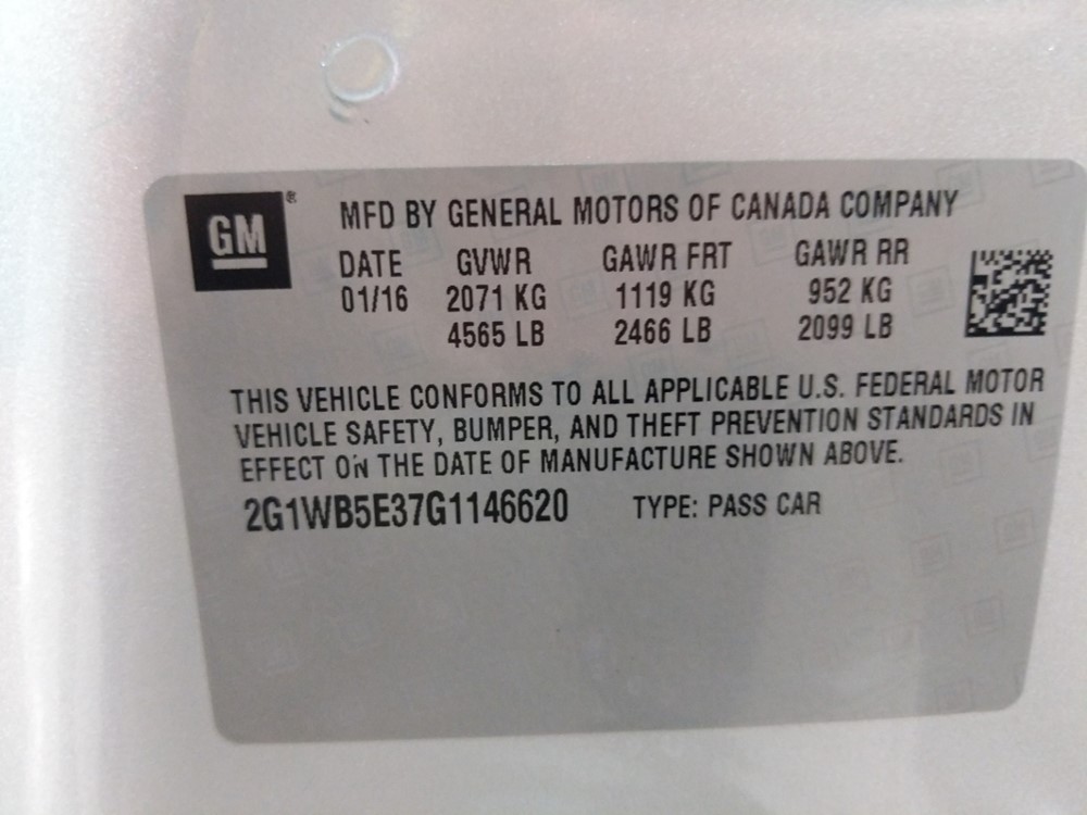 2016 Chevrolet Impala - VIN Plate
