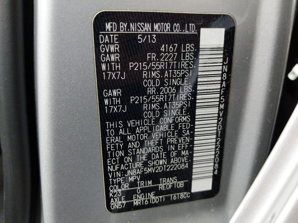 2013 Nissan JUKE - VIN Plate