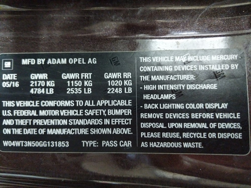2016 Buick Cascada - VIN Plate
