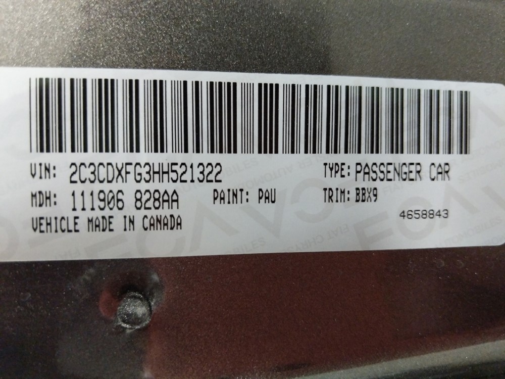 2017 Dodge Charger - VIN Plate