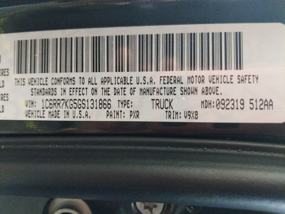 2016 Dodge Ram 1500 - VIN Plate