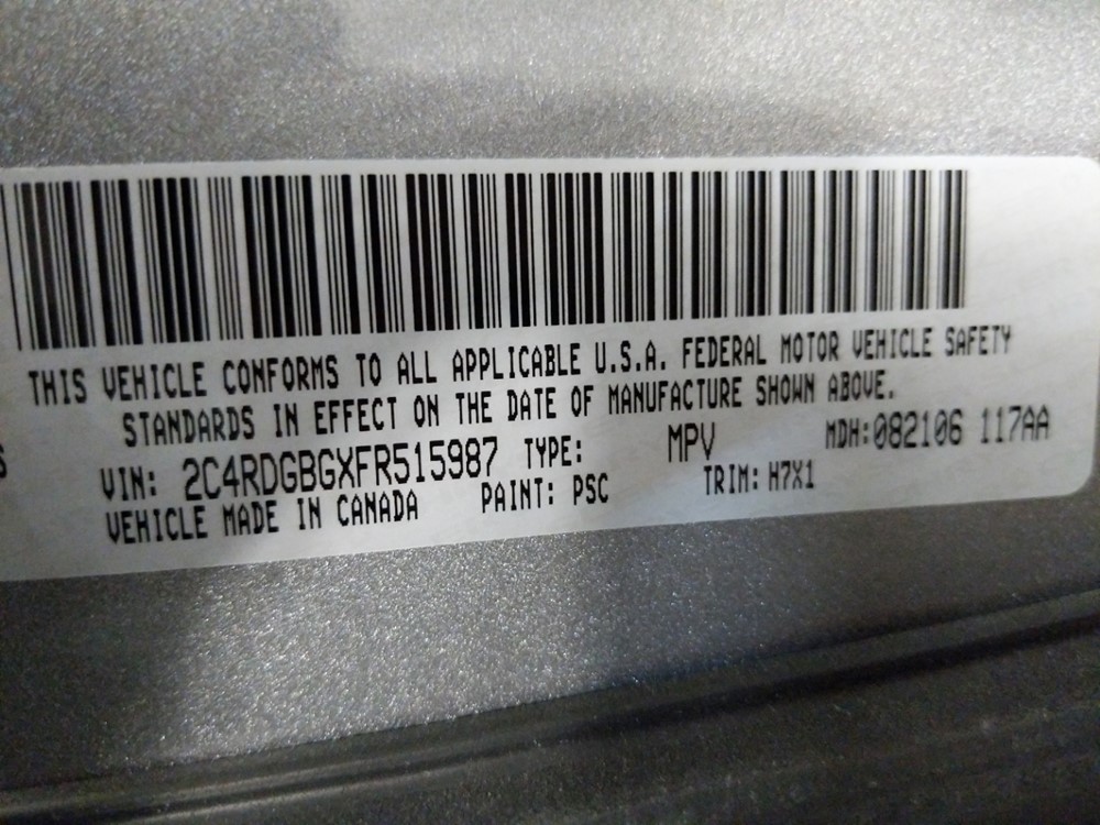 2015 Dodge Grand Caravan - VIN Plate