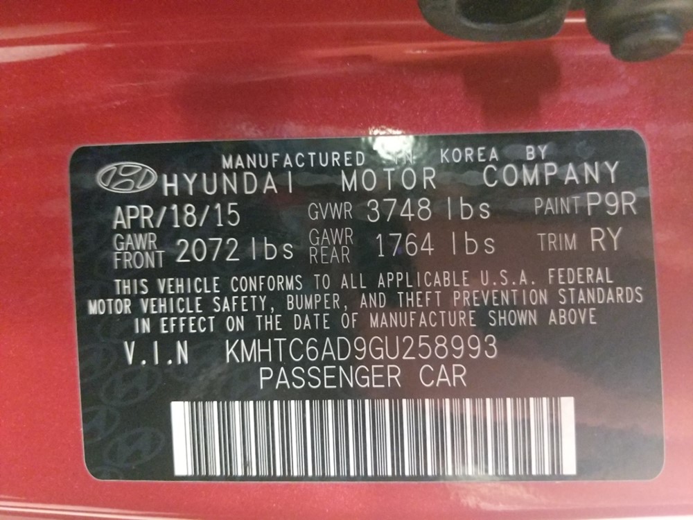 2016 Hyundai Veloster - VIN Plate