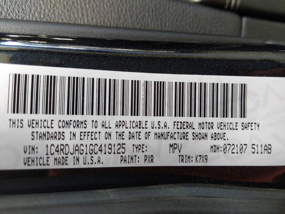 2016 Dodge Durango - VIN Plate