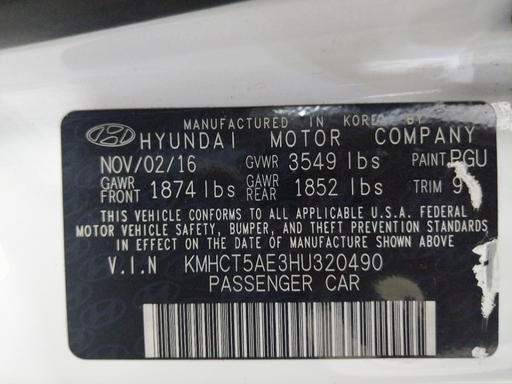 2017 Hyundai Accent - VIN Plate