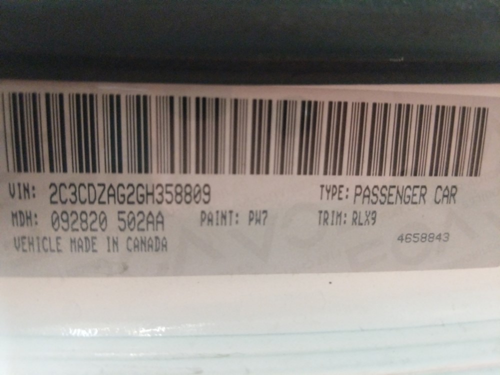 2016 Dodge Challenger - VIN Plate