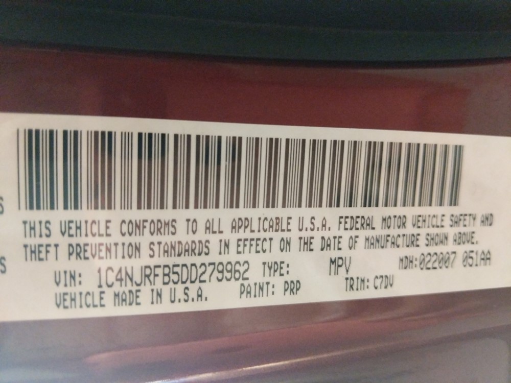 2013 Jeep Patriot - VIN Plate